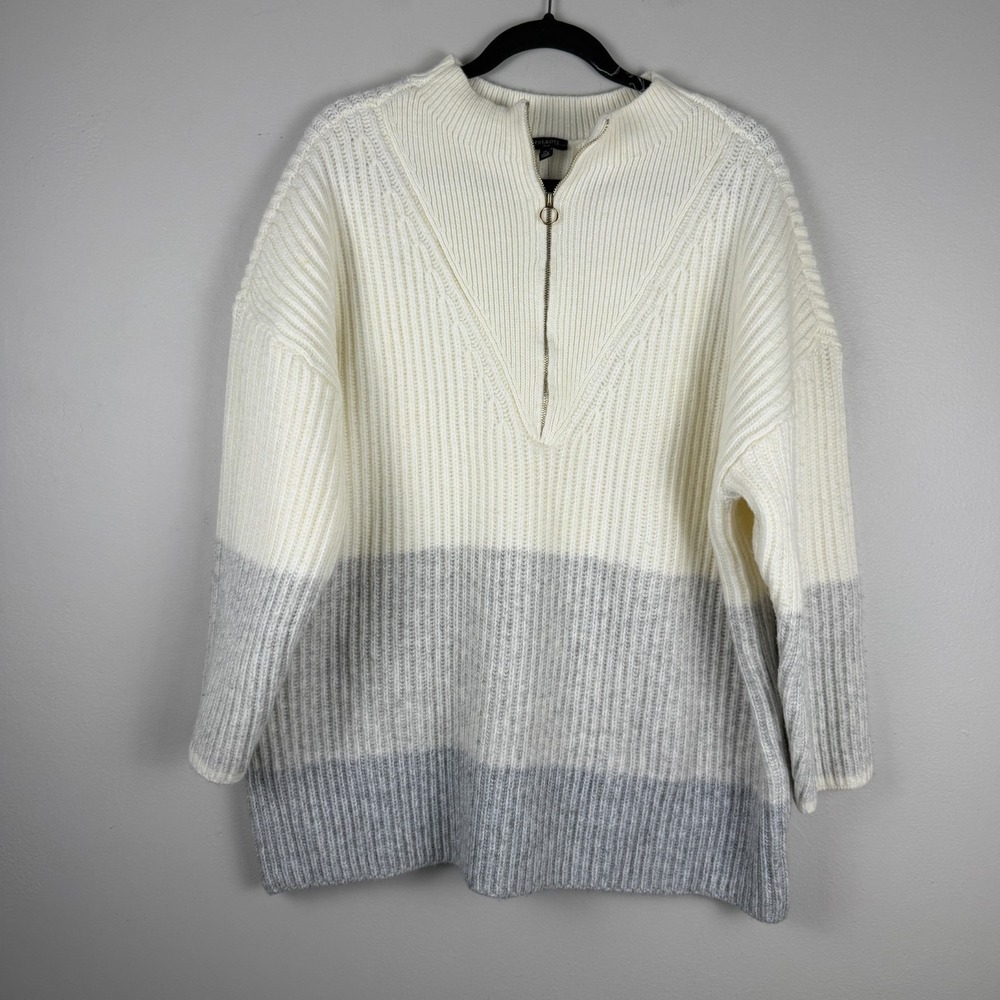 Talbots Sweater Women 3X Cream Gray Blocked Stripe Knit Half Zip Pullover Casual